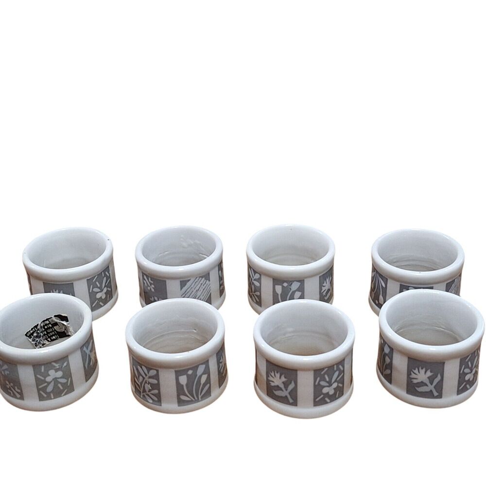 Lot of 8 Town and Country Linen Corp Ceramic Napkin Rings Made in Taiwan Elegant